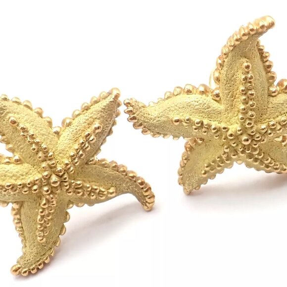 Authentic! Vintage Tiffany & Co Starfish 18k Yellow Gold Large Earrings - Picture 5 of 9